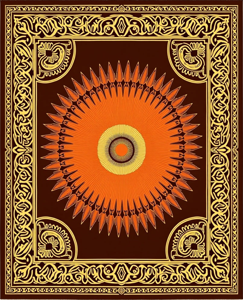 Crimson Sunburst Border Rug