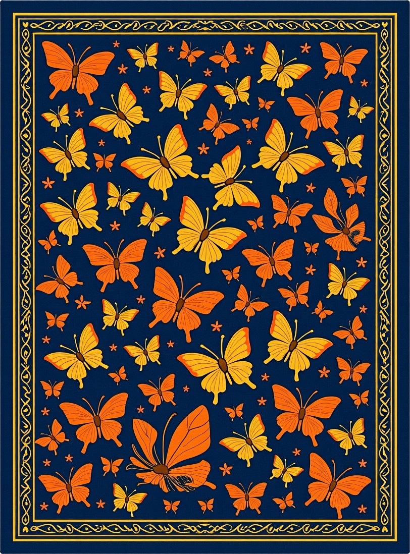 Orange Yellow Butterfly Garden Rug