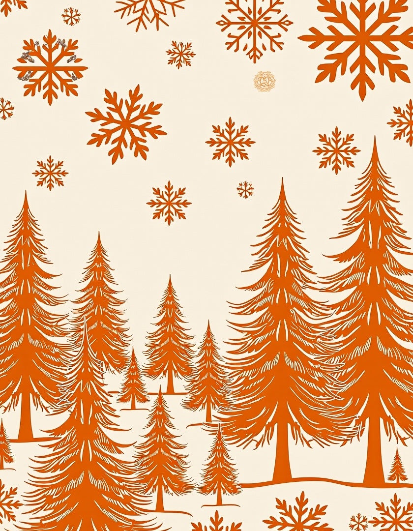 Orange Pine Forest Snowflakes Rug