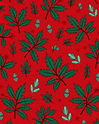 Vibrant Green Leaf Cluster Red Field Rug