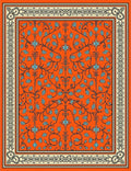 Vibrant Orange Floral Vine Border Rug