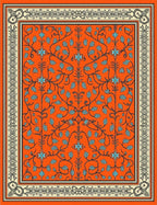 Vibrant Orange Floral Vine Border Rug