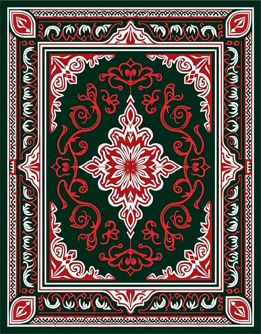Ornate Red and Green Floral Medallion Rug