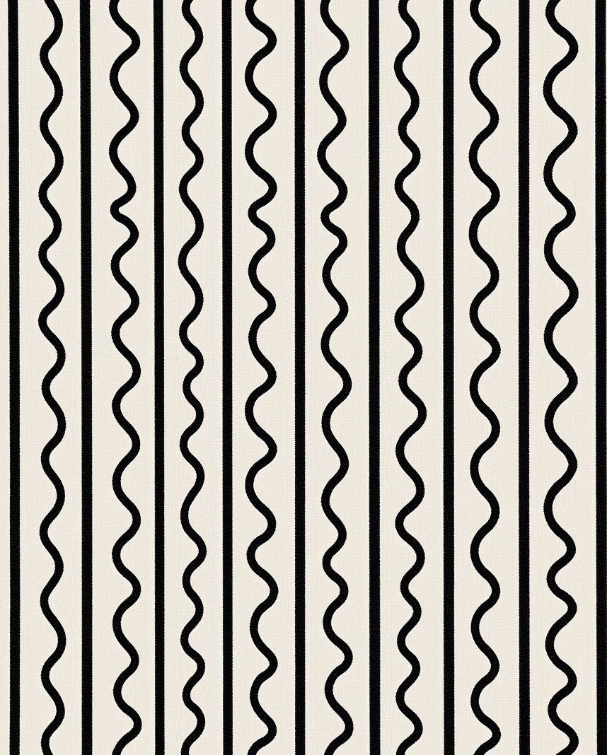 Modern Black White Wavy Stripe Rug