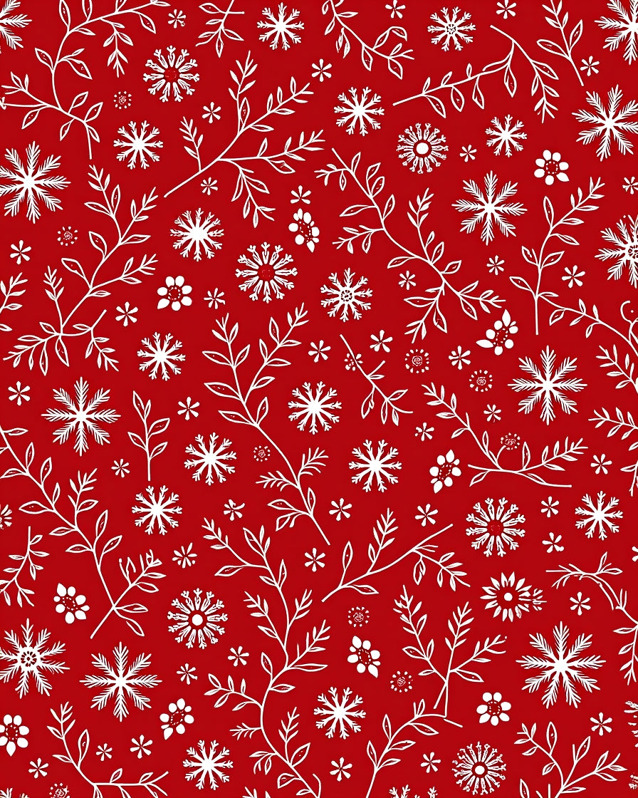 Red White Snowflake Botanical Trail Rug