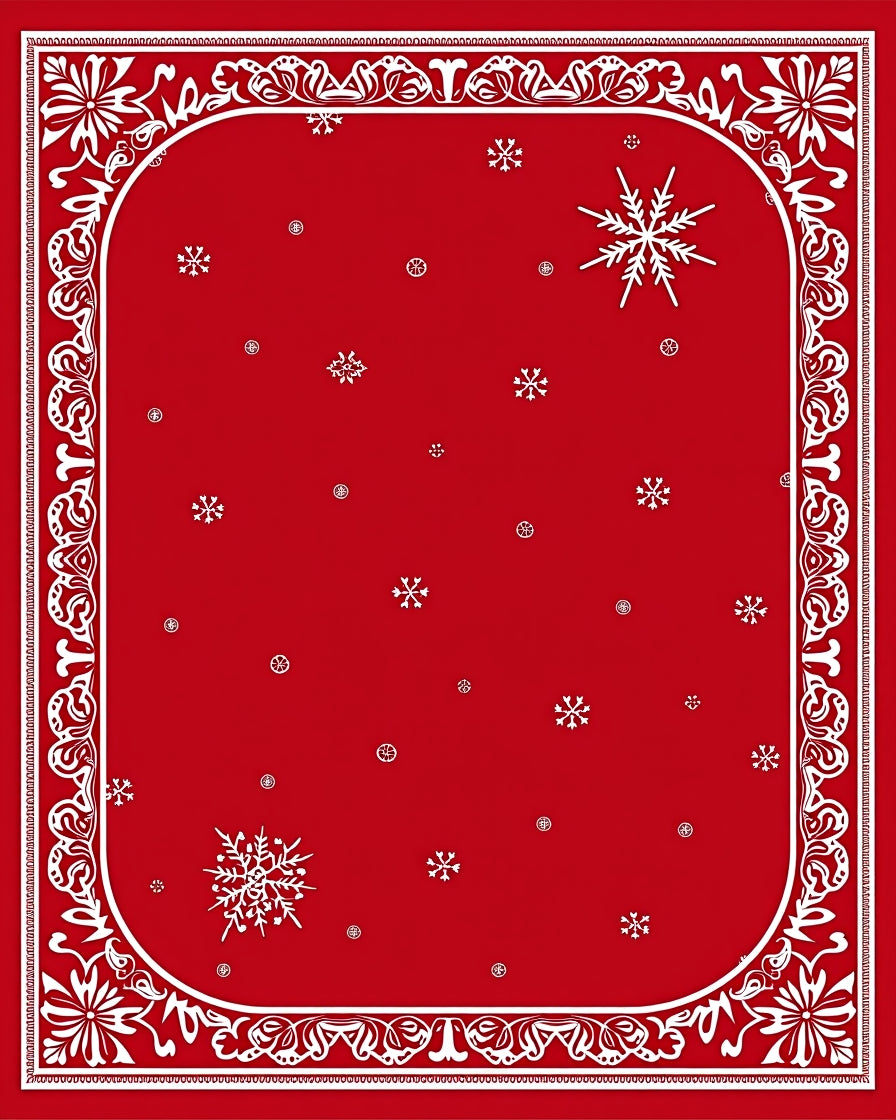 Crimson White Snowflake Border Rug