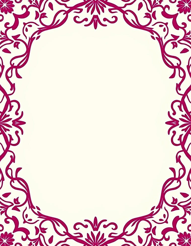Victorian Magenta Floral Vine Border Rug
