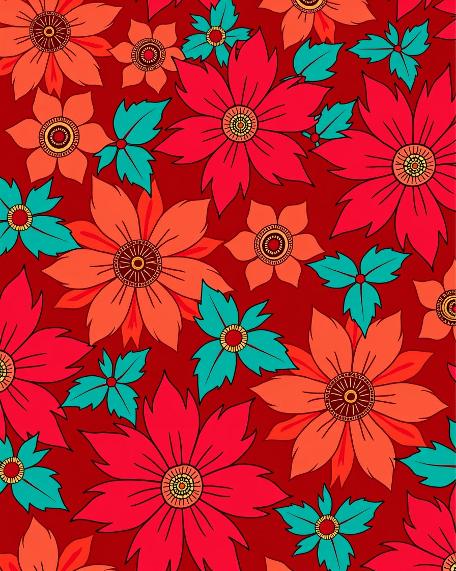 Vibrant Crimson Floral Medallion Arrangement Rug
