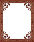 Ornate Red and Gold Scrollwork Border Rug