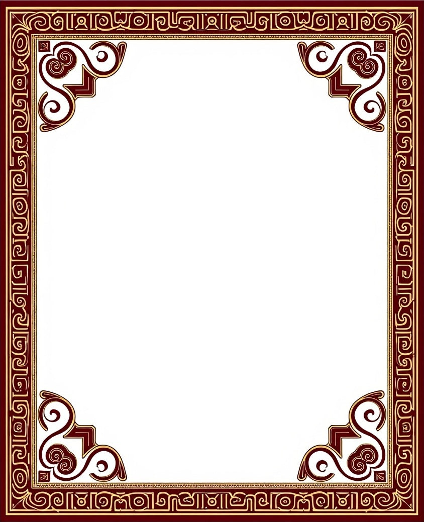 Ornate Red and Gold Scrollwork Border Rug