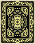 Black Yellow Floral Medallion Border Rug
