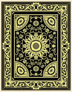 Black Yellow Floral Medallion Border Rug