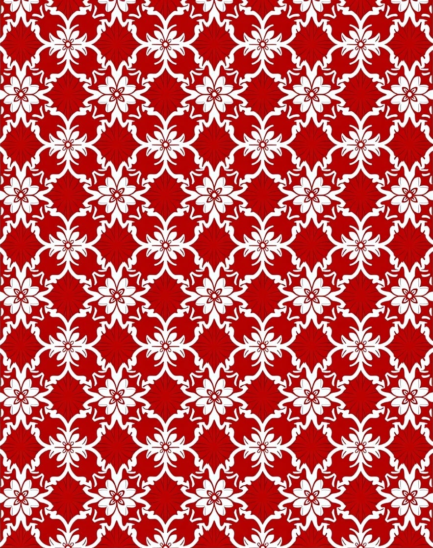 Vibrant Red White Floral Damask Rug