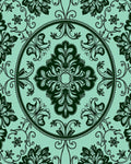 Teal and Black Damask Floral Medallion Rug
