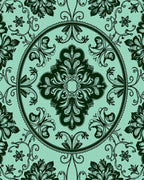 Teal and Black Damask Floral Medallion Rug