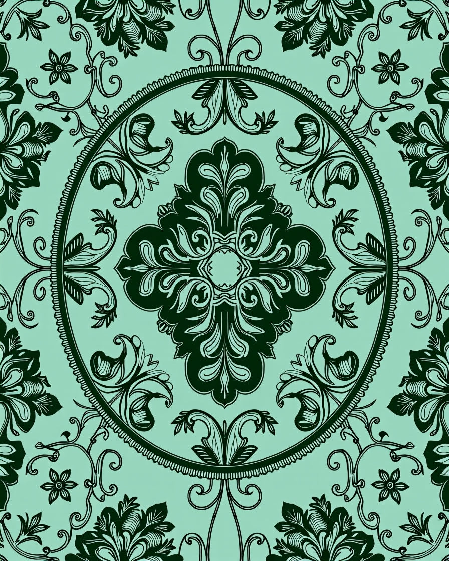 Teal and Black Damask Floral Medallion Rug
