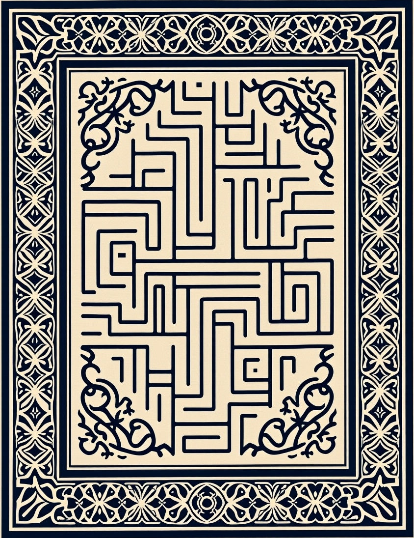 Aesthetic Navy Maze Border Rug