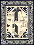 Aesthetic Navy Maze Border Rug