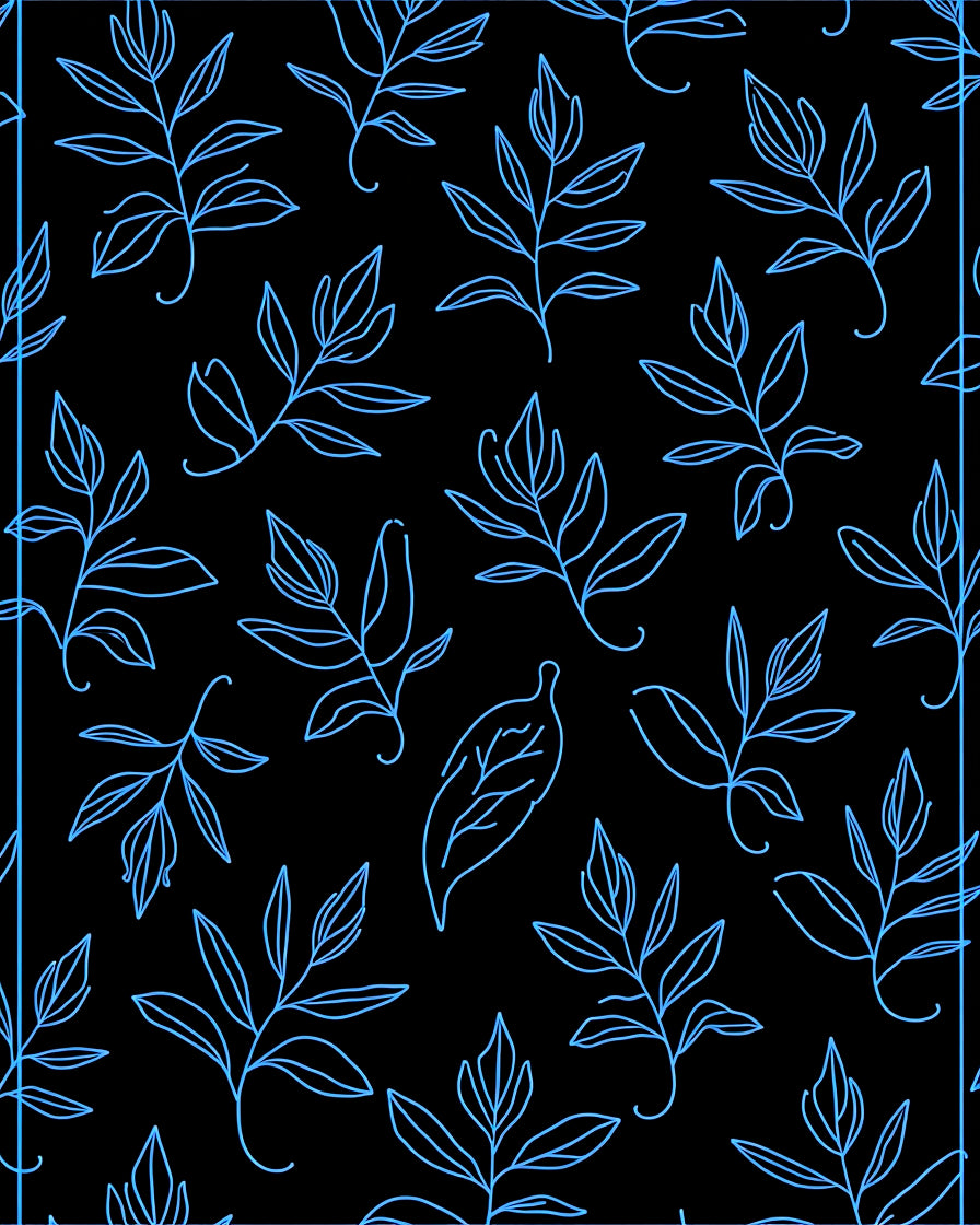 Bright Blue Leafy Branches On Black Rug