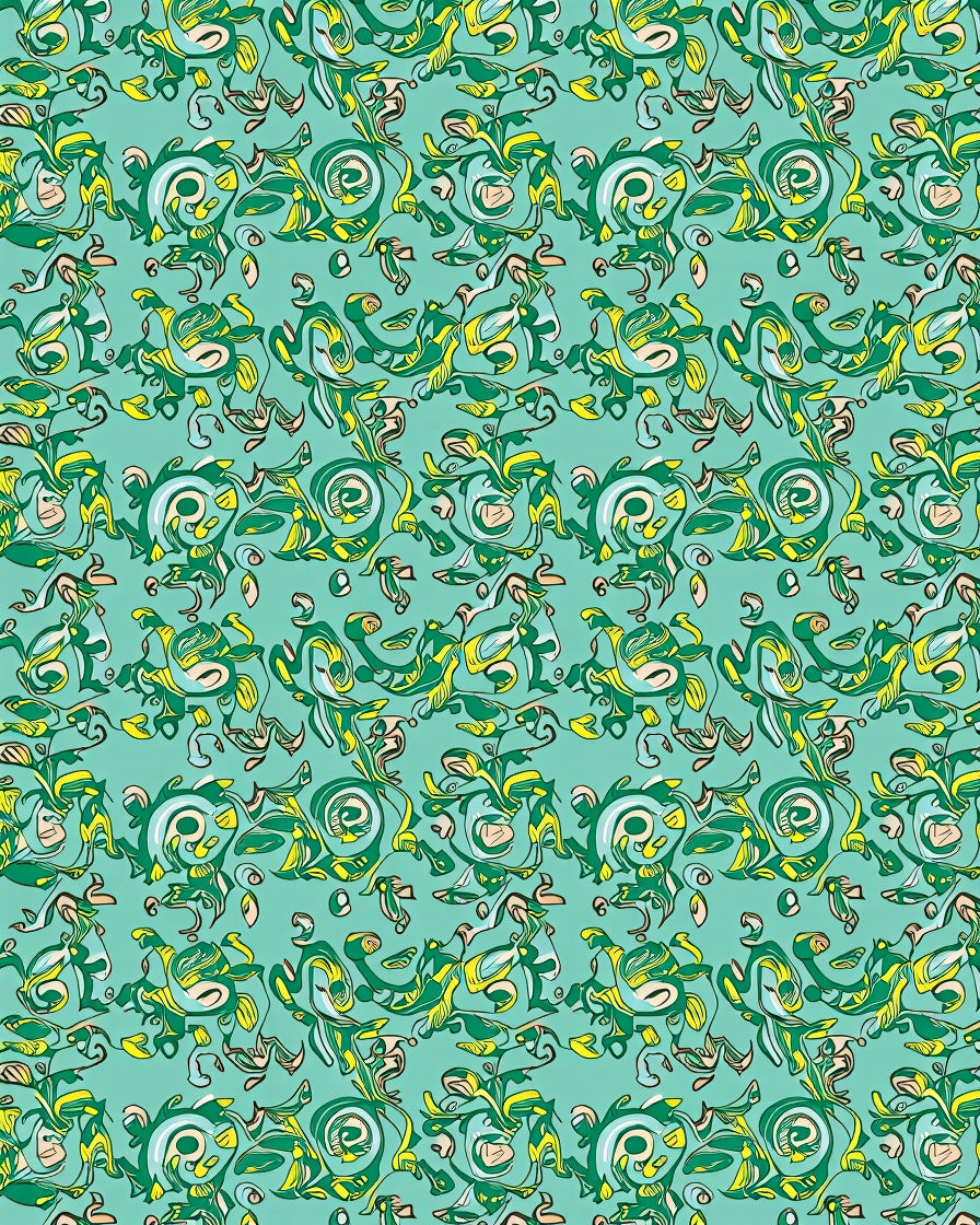 Teal Green Whimsical Abstract Swirl Rug