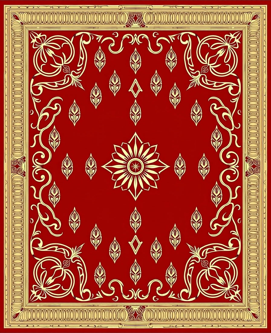 Crimson Gold Ornate Floral Medallion Rug