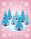 Whimsical Blue Christmas Trees Snowflakes Rug