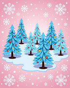 Whimsical Blue Christmas Trees Snowflakes Rug