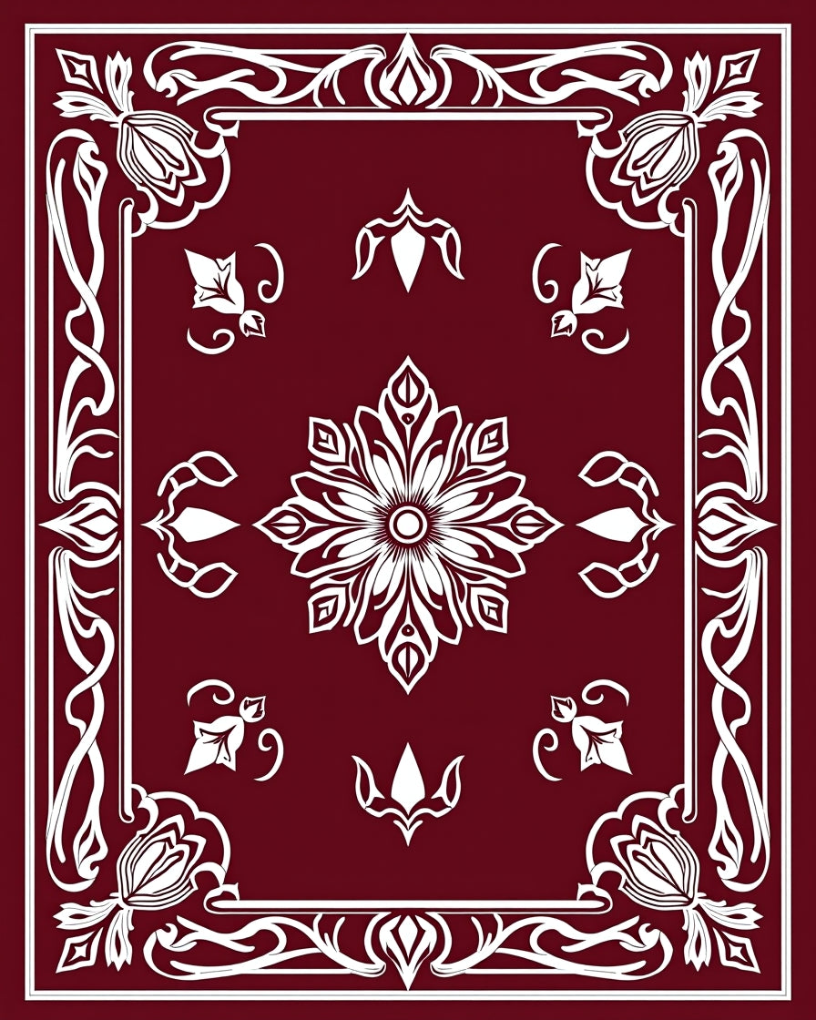 Crimson Floral Scrollwork Medallion Rug