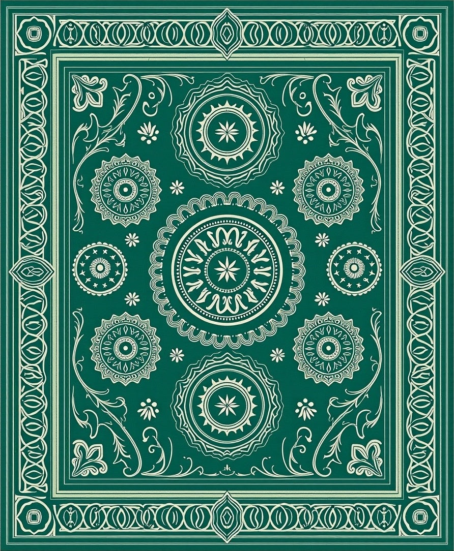 Emerald Green Medallion Floral Border Rug