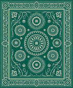 Emerald Green Medallion Floral Border Rug