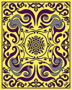 Bold Yellow Purple Swirling Animal Motif Rug