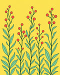 Red Berry Stems Green Leaves Rug