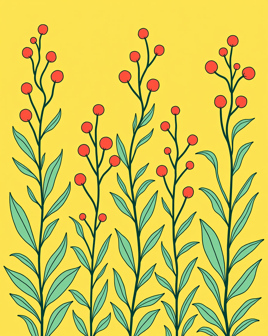 Red Berry Stems Green Leaves Rug