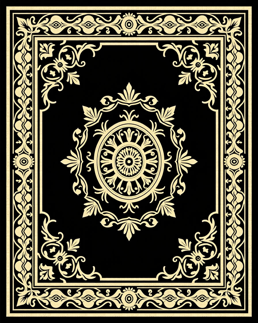 Classic Black Gold Floral Medallion Rug
