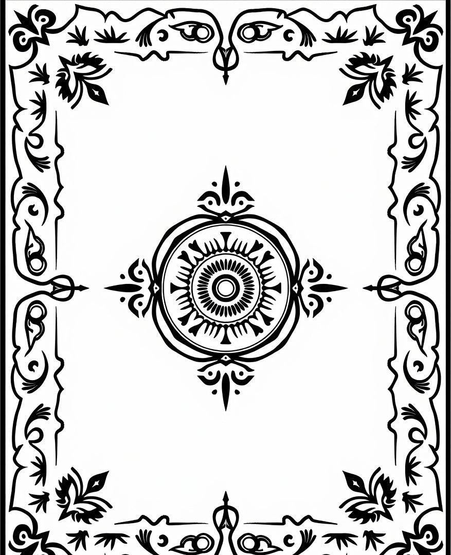 Bold Black Mandala Border Emblem Rug