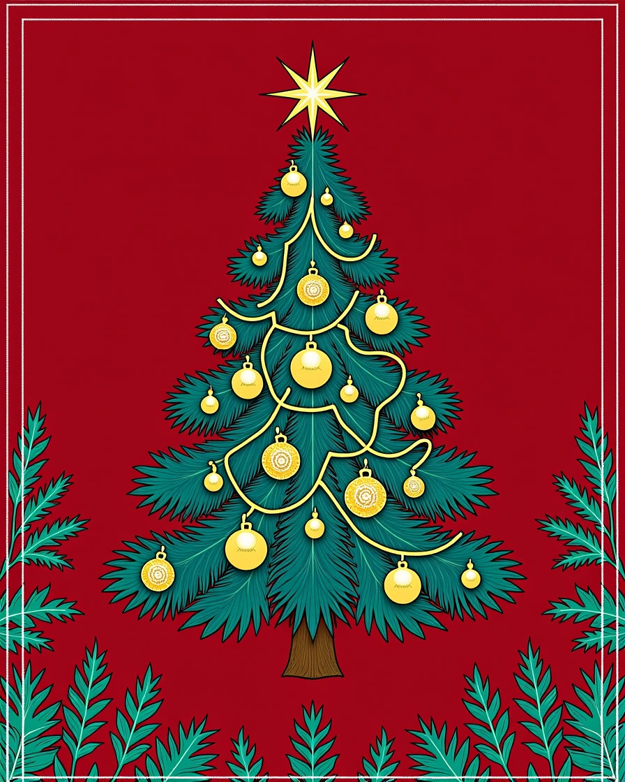 Crisp Evergreen Ornaments Festive Tree Rug