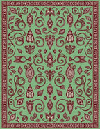 Deep Teal Floral Scroll Medallion Rug