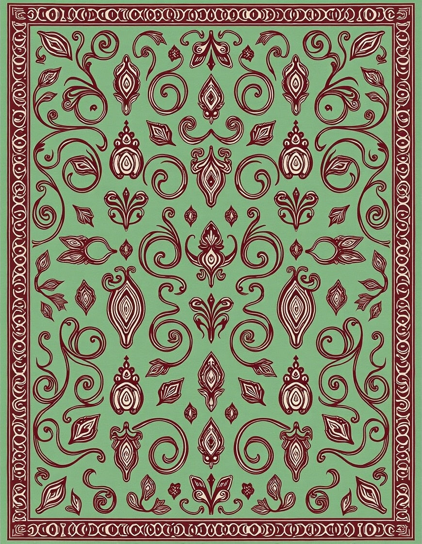 Deep Teal Floral Scroll Medallion Rug