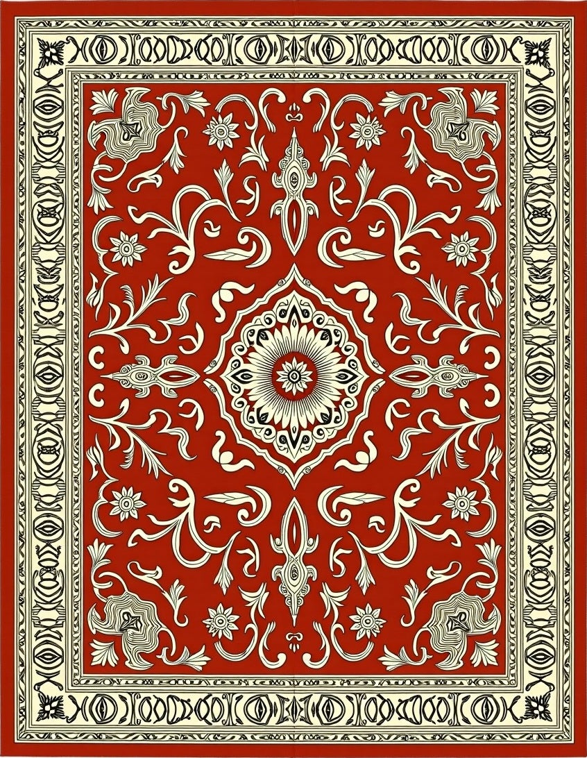 Crimson Ivory Floral Medallion Border Rug