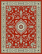 Crimson Ivory Floral Medallion Border Rug