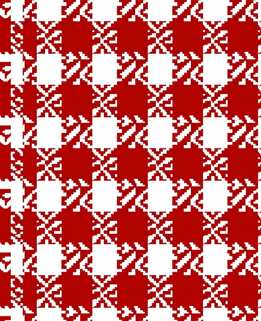 Red White Houndstooth Checkered Rug