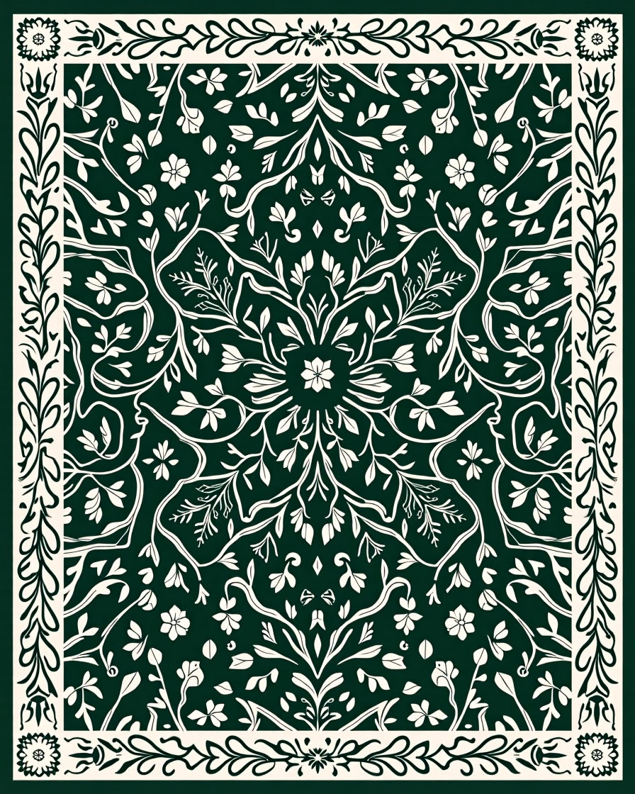 Dark Green Botanical Garden Mandala Rug