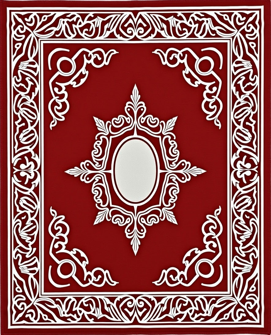 Vibrant Red White Filigree Medallion Rug