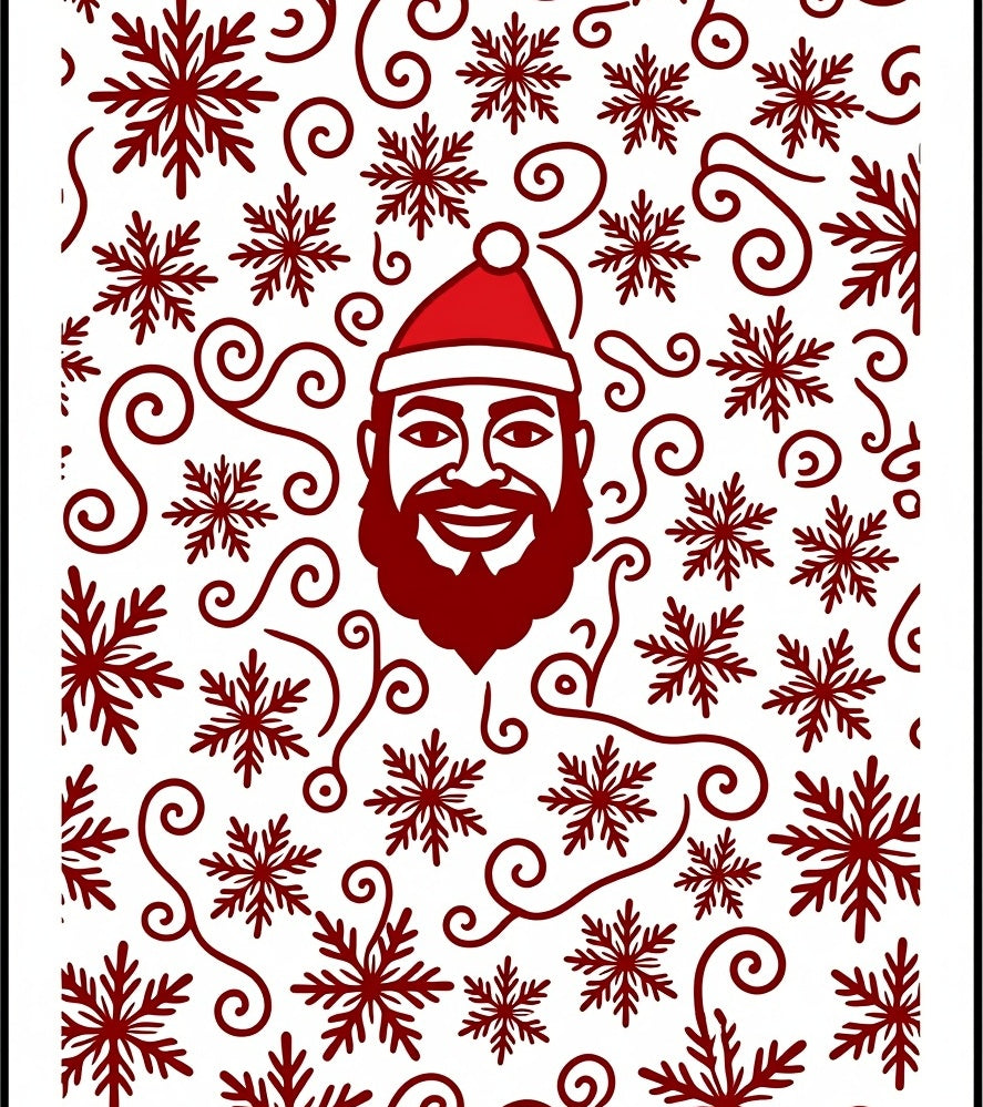 Red Santa Face Snowflakes Swirls Rug