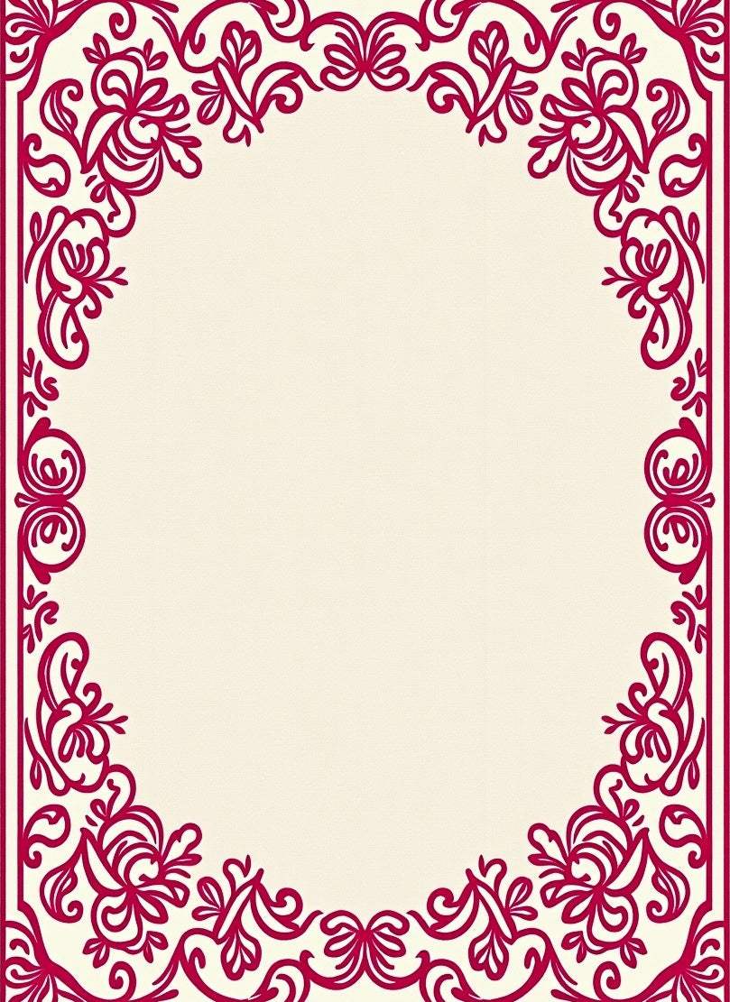Crimson Floral Vine Border Rug