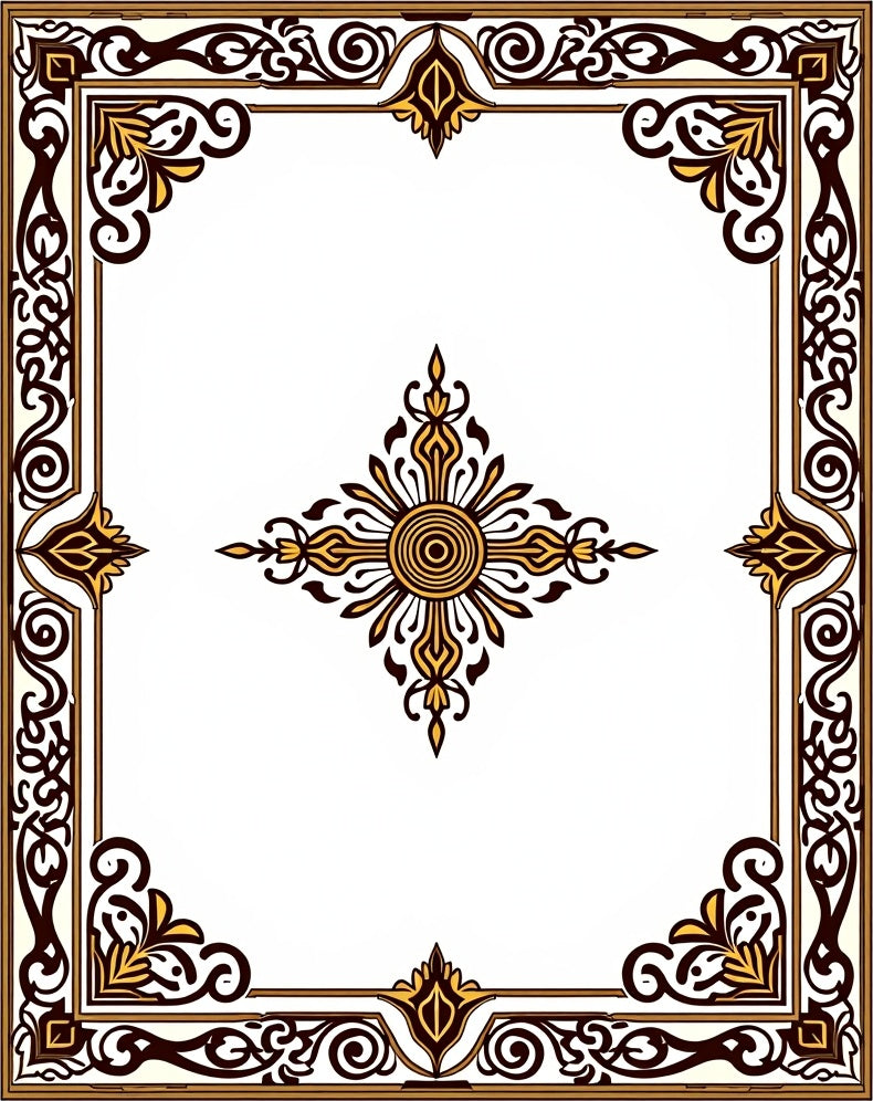 Ornate Golden Brown Floral Frame Rug
