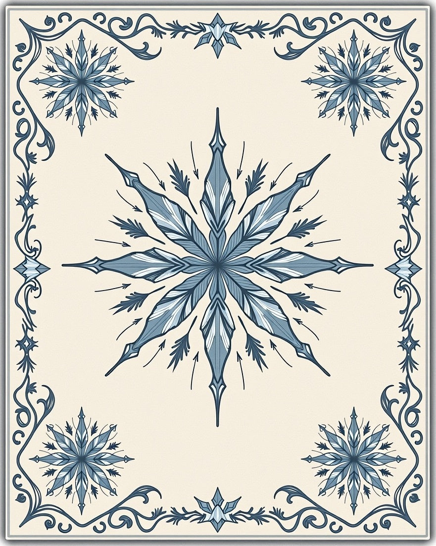 Pale Blue Snowflake Border Medallion Rug