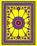 Vibrant Yellow Red Blue Sunburst Medallion Rug