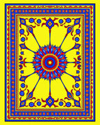 Vibrant Yellow Red Blue Sunburst Medallion Rug