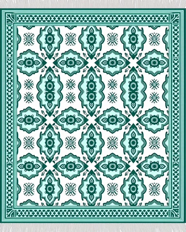 Emerald Green Medallion Arabesque Rug